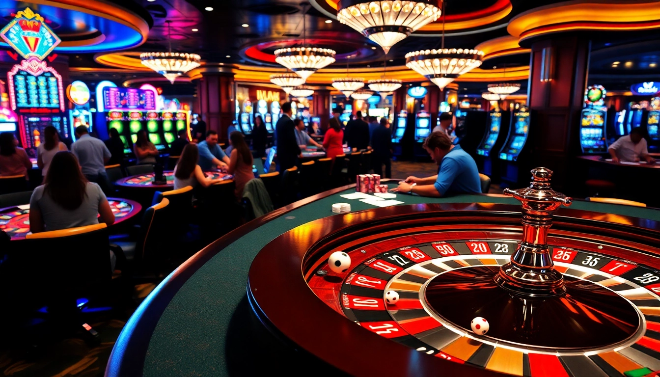 Experience the excitement of stake casino with players at energetic tables and vibrant slot machines.